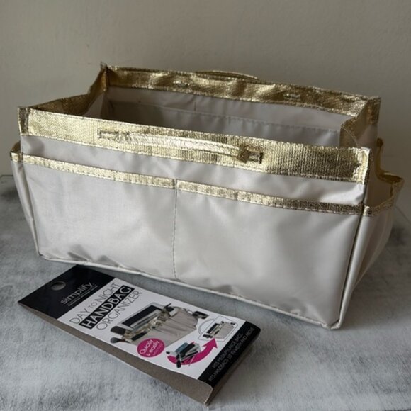 Simplify Handbag Organizer Insert for Med/Large Bags Nylon Grey /Gold trim - Picture 1 of 11